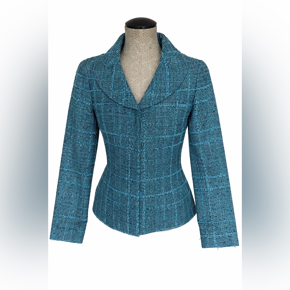 Doncaster Collection Teal Tweed Sequin Jacket | Zip Front | size 2